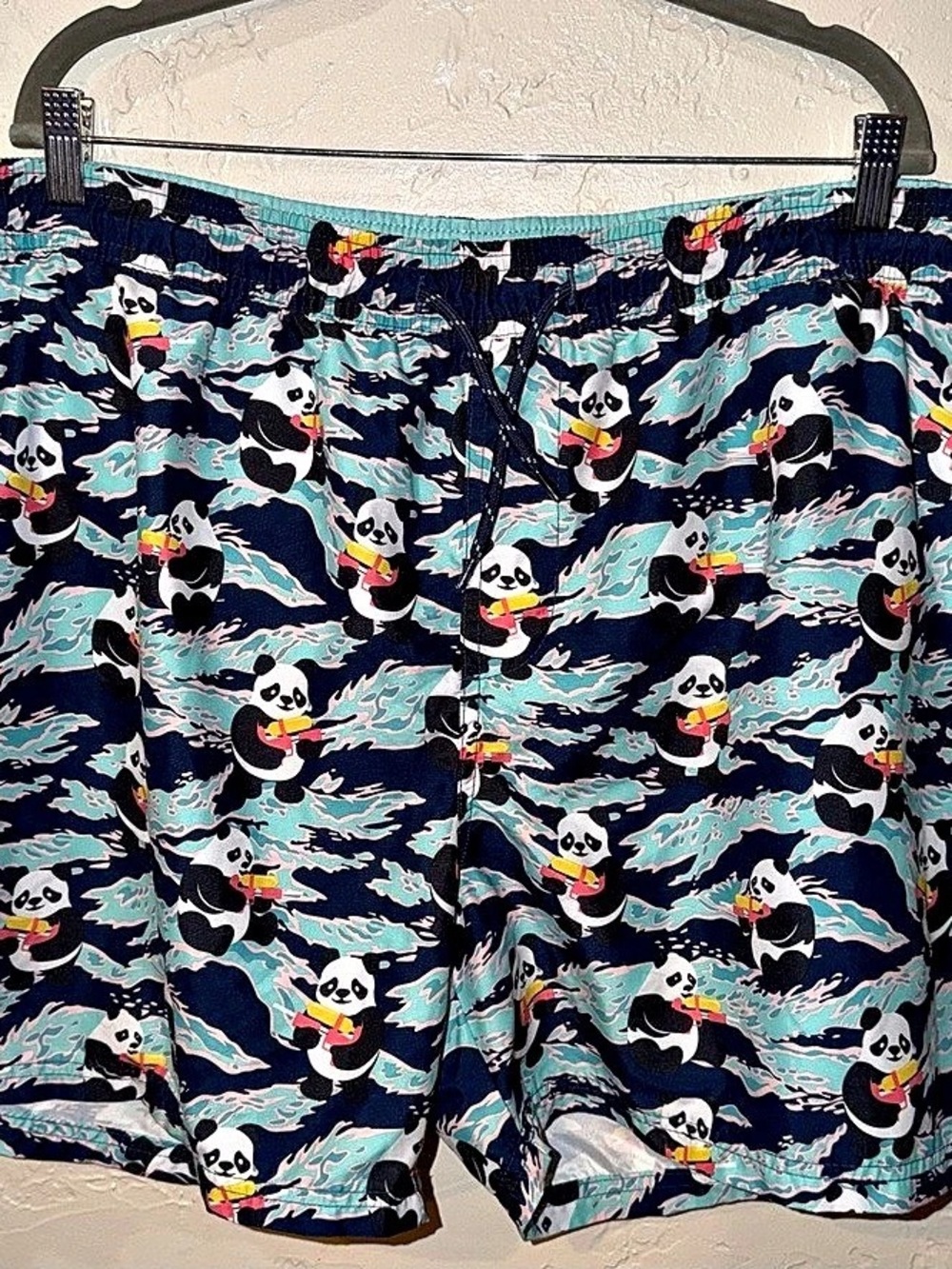 No Boundaries Men's & Big Men's Elastic Waist Swim Trunks Panda Print Swim